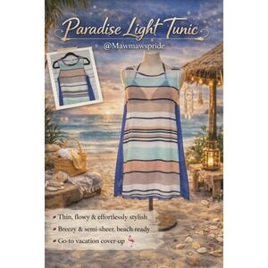 THML Paradise Light Tunic Striped Beach Swim Cover Up Blue Mint Peach Small